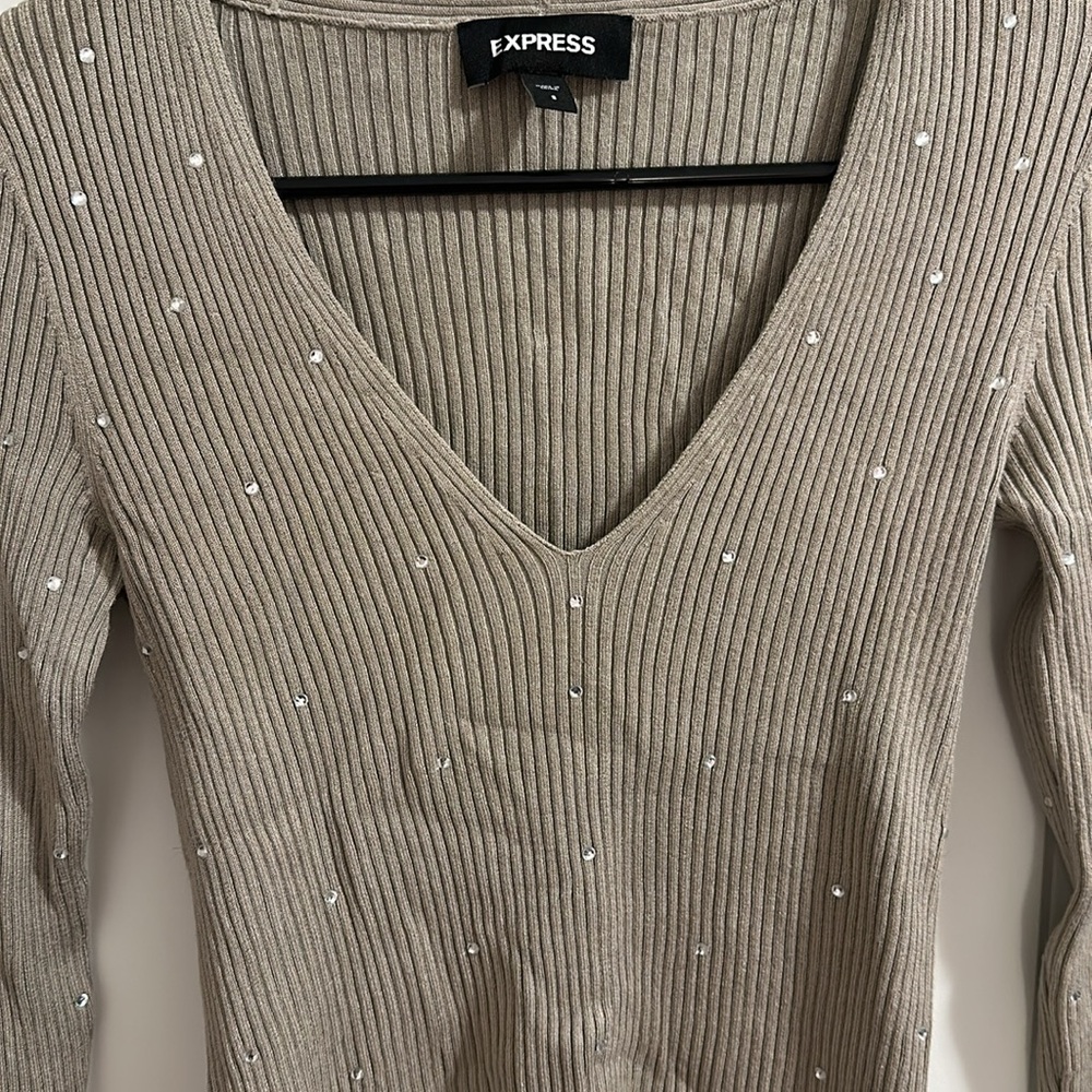 Express Rhinestone V-Neck Sweater - Picture 2 of 4